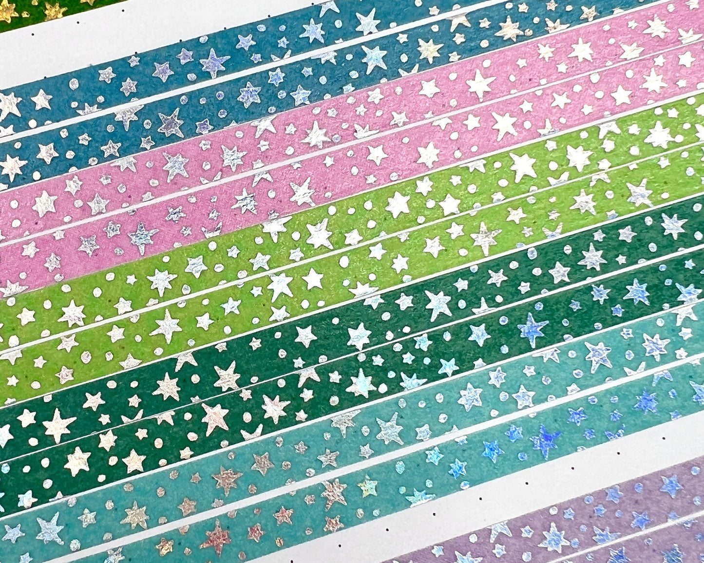 Holographic Foiled Star Burst Washi Tape - Teals and Pink-Cricket Paper Co.