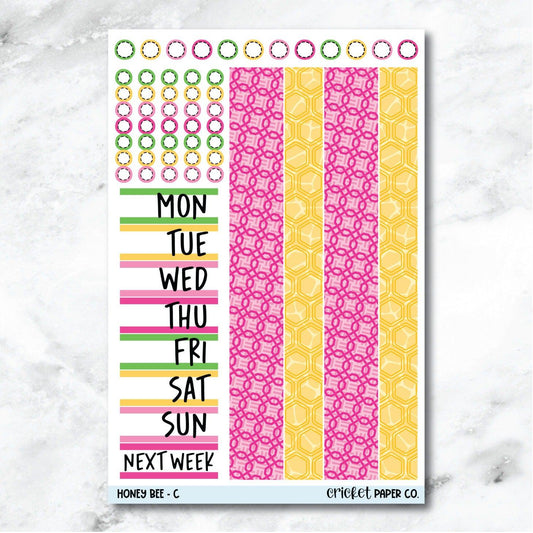 Honey Bee Date Cover and Washi Strip Journaling and Planner Stickers - C-Cricket Paper Co.