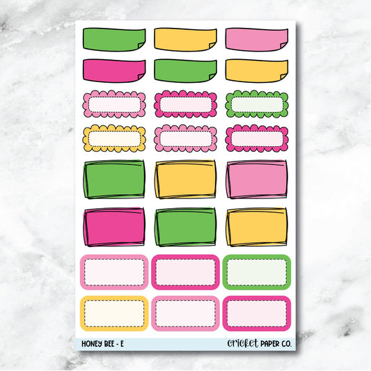Honey Bee Doodle Boxes Journaling and Planner Stickers - E-Cricket Paper Co.
