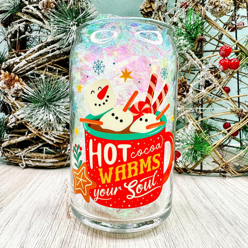 Hot Cocoa Warms Your Soul - 16oz Libbey Glass Can Holiday Cup-Cricket Paper Co.