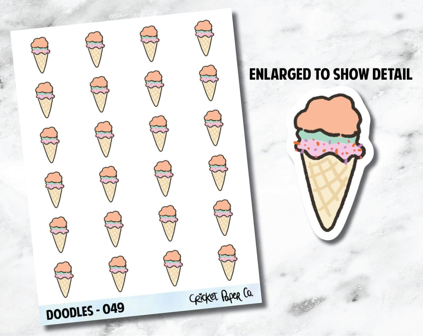 Ice Cream Cone, Sundae, Sorbet, Frozen Yogurt Hand Drawn Doodles - 049-Cricket Paper Co.