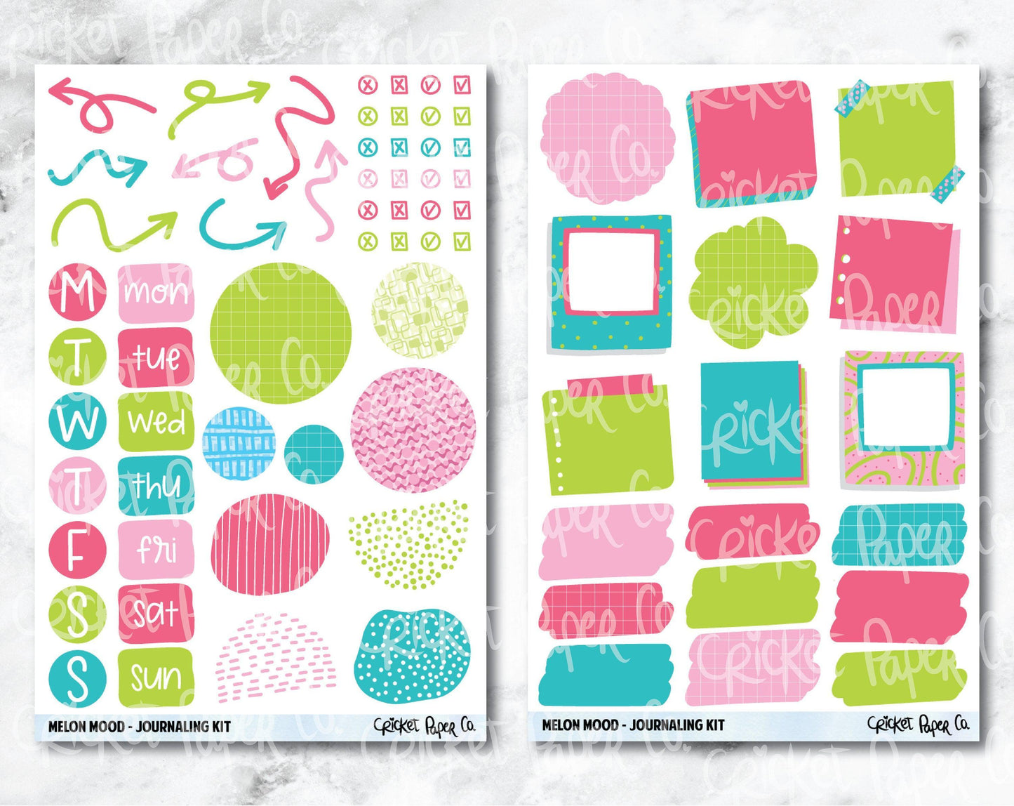 JOURNALING KIT Stickers for Planners, Journals and Notebooks - Melon Mood-Cricket Paper Co.