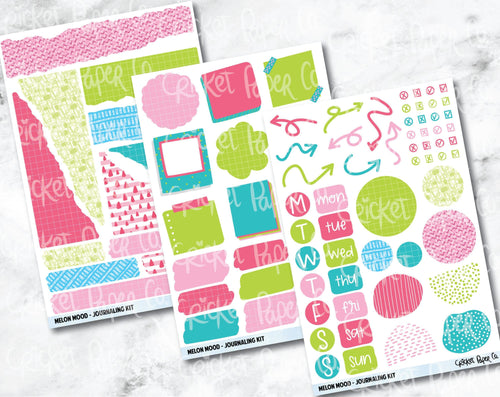 JOURNALING KIT Stickers for Planners, Journals and Notebooks - Melon Mood-Cricket Paper Co.
