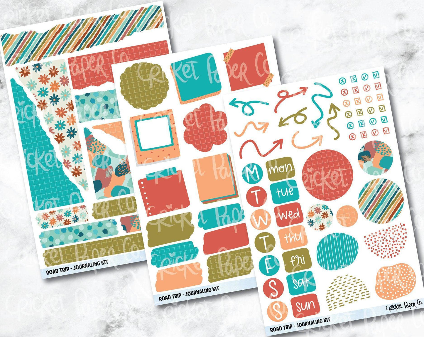 JOURNALING KIT Stickers for Planners, Journals and Notebooks - Road Trip-Cricket Paper Co.