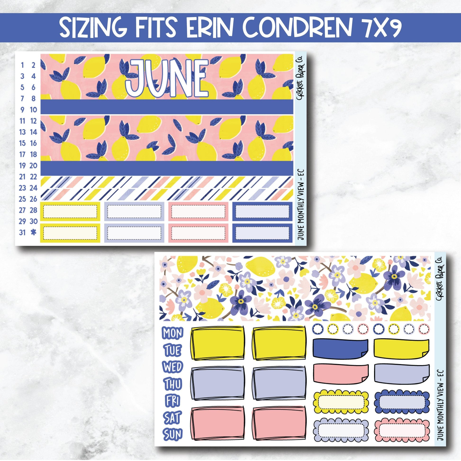 June Monthly View Planner Sticker Kit for 7x9 Planners-Cricket Paper Co.