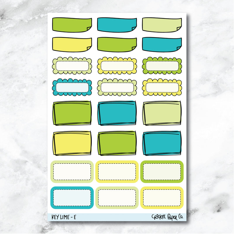 Key Lime Doodle Boxes Journaling and Planner Stickers - E-Cricket Paper Co.