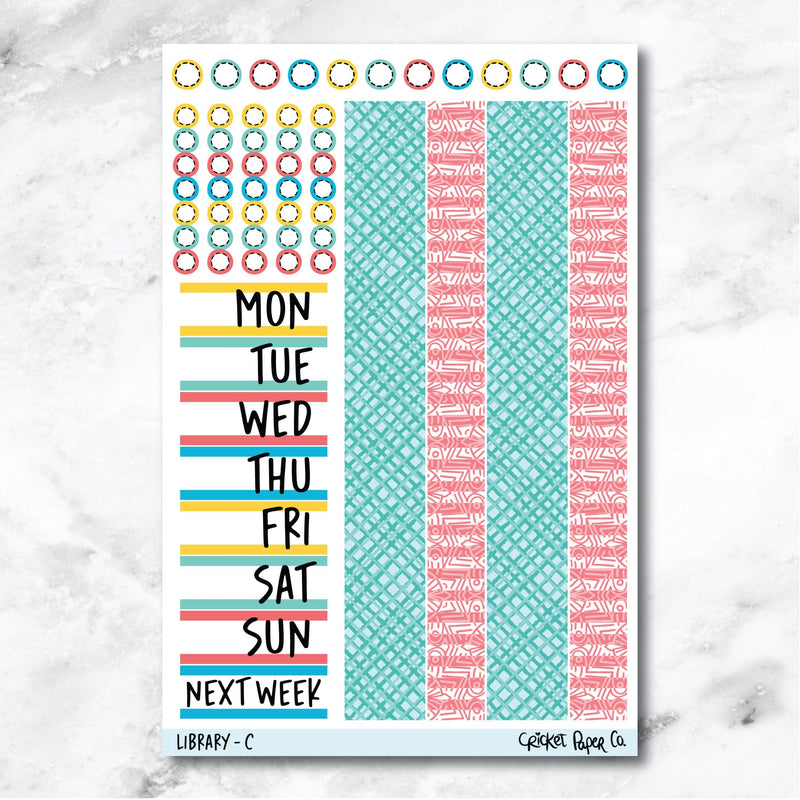 Library Date Cover and Washi Strip Journaling and Planner Stickers - C-Cricket Paper Co.