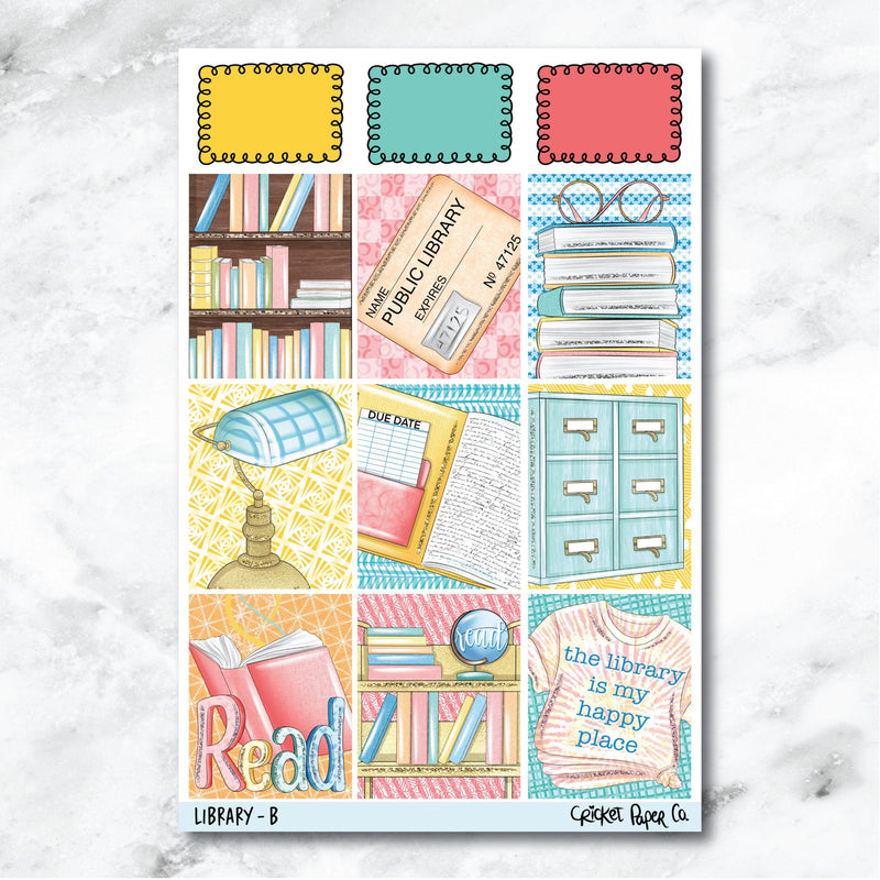 Library Full Box Journaling and Planner Stickers - B-Cricket Paper Co.