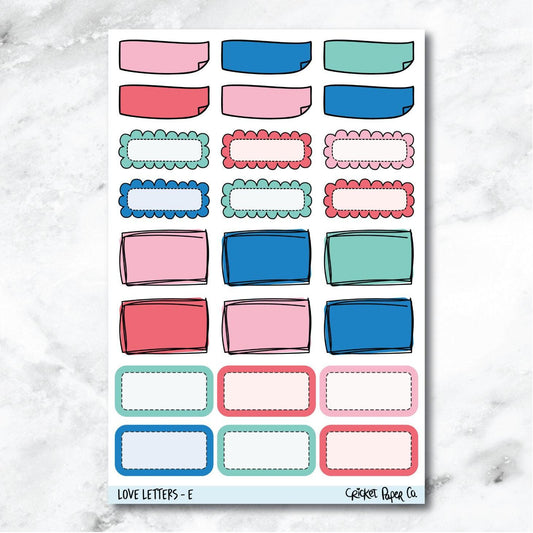 Love Letters Doodle Boxes Journaling and Planner Stickers - E-Cricket Paper Co.