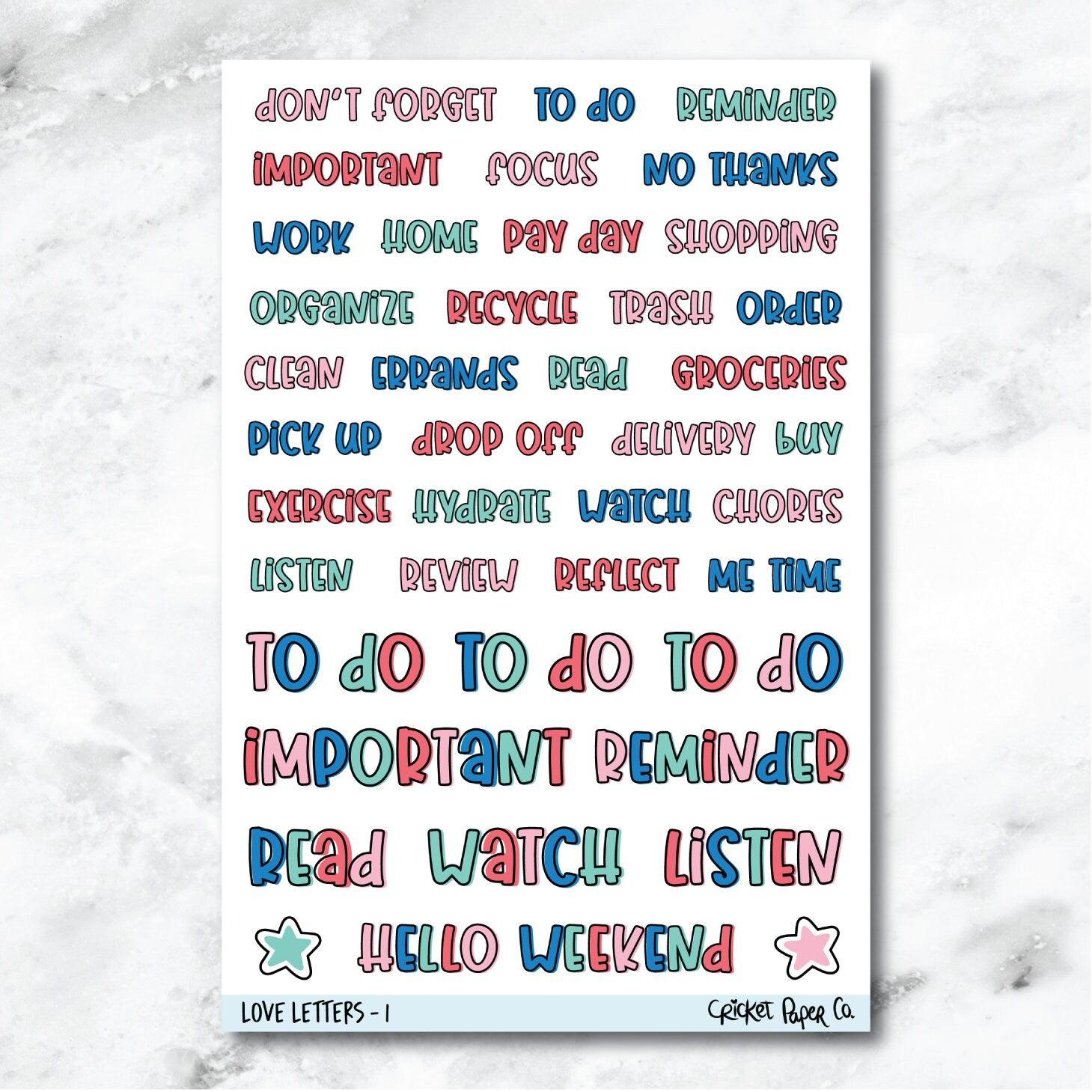 Love Letters Typeface Journaling and Planner Stickers - I-Cricket Paper Co.