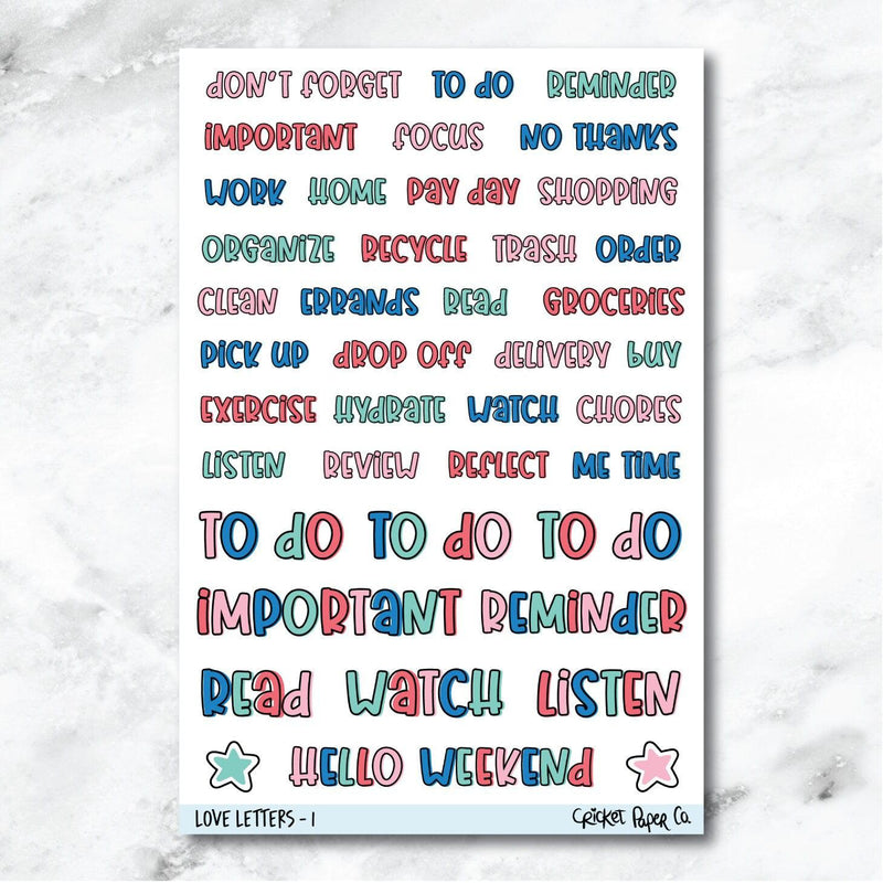 Love Letters Typeface Journaling and Planner Stickers - I-Cricket Paper Co.