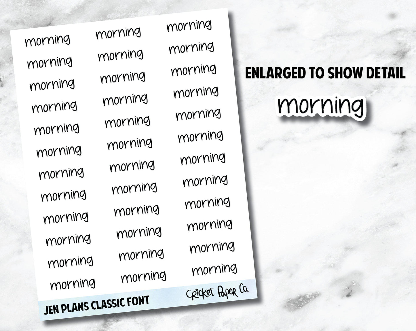 MORNING Jen Plans Writing Font Planner Stickers-Cricket Paper Co.