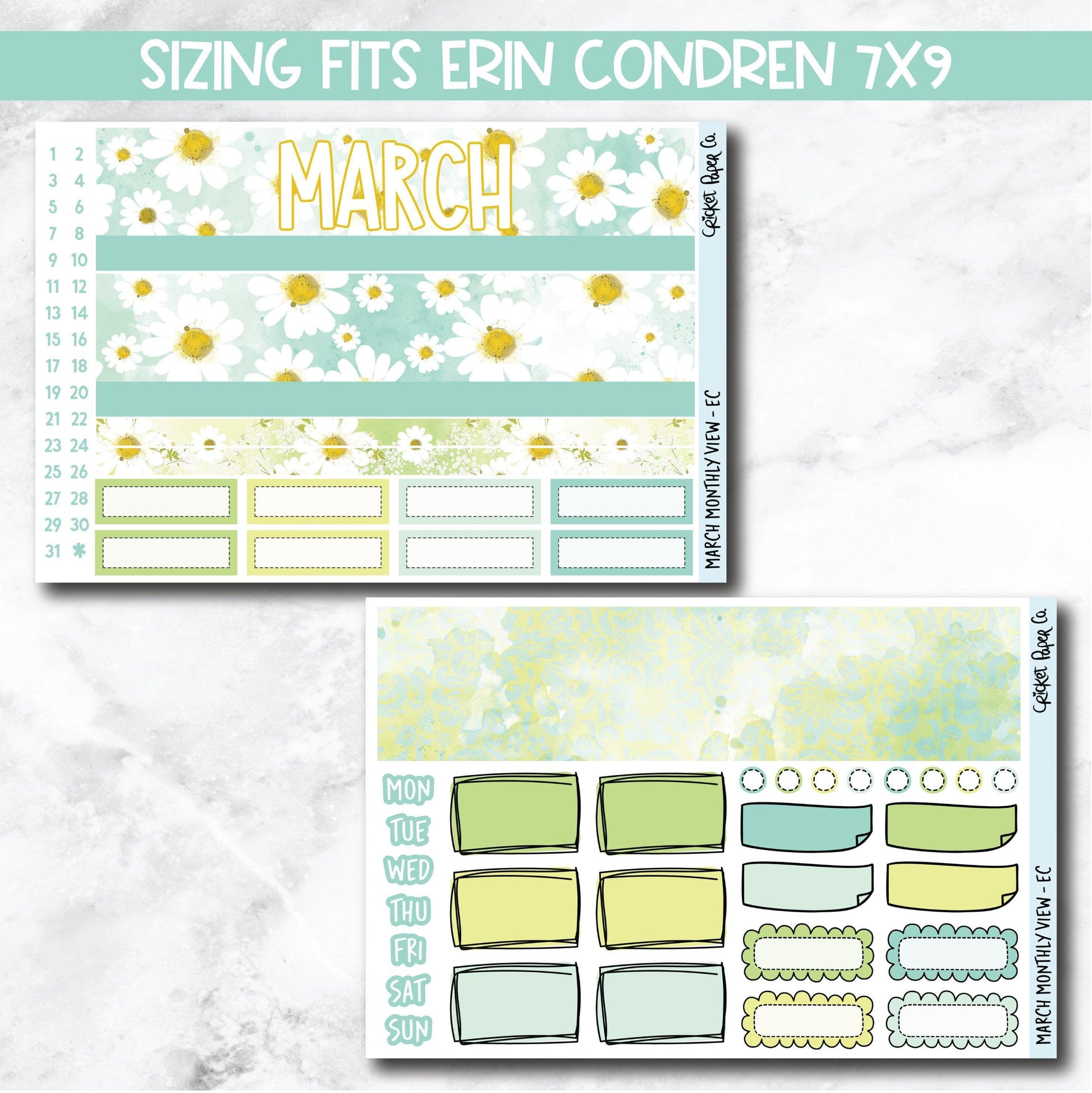 March Monthly View Planner Sticker Kit for 7x9 Planners-Cricket Paper Co.