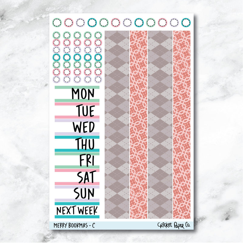 Merry Bookmas Date Cover and Washi Strip Journaling and Planner Stickers - C-Cricket Paper Co.