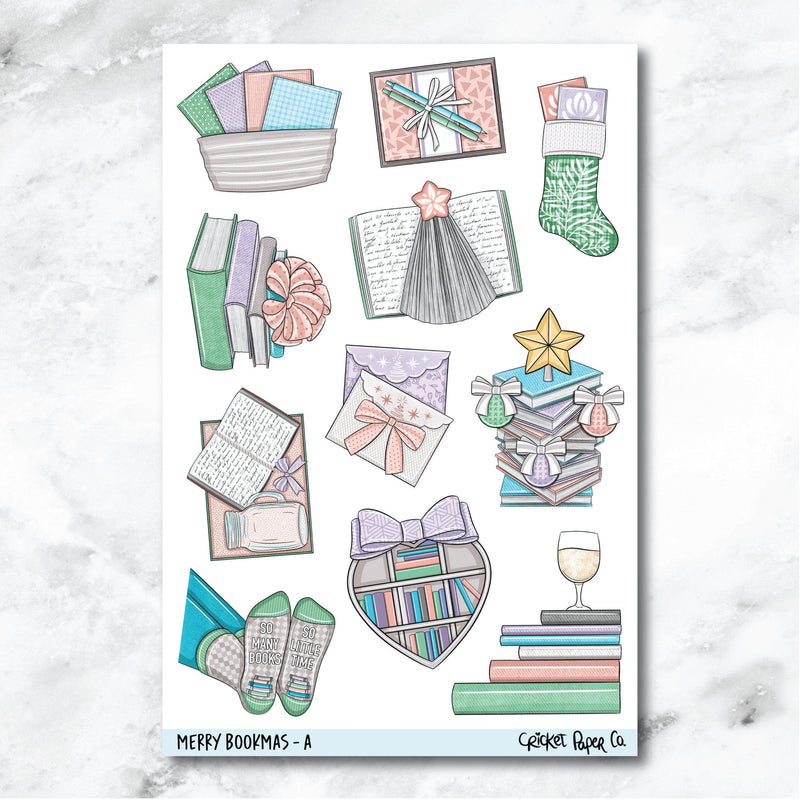 Merry Bookmas Decorative Journaling and Planner Stickers - A-Cricket Paper Co.