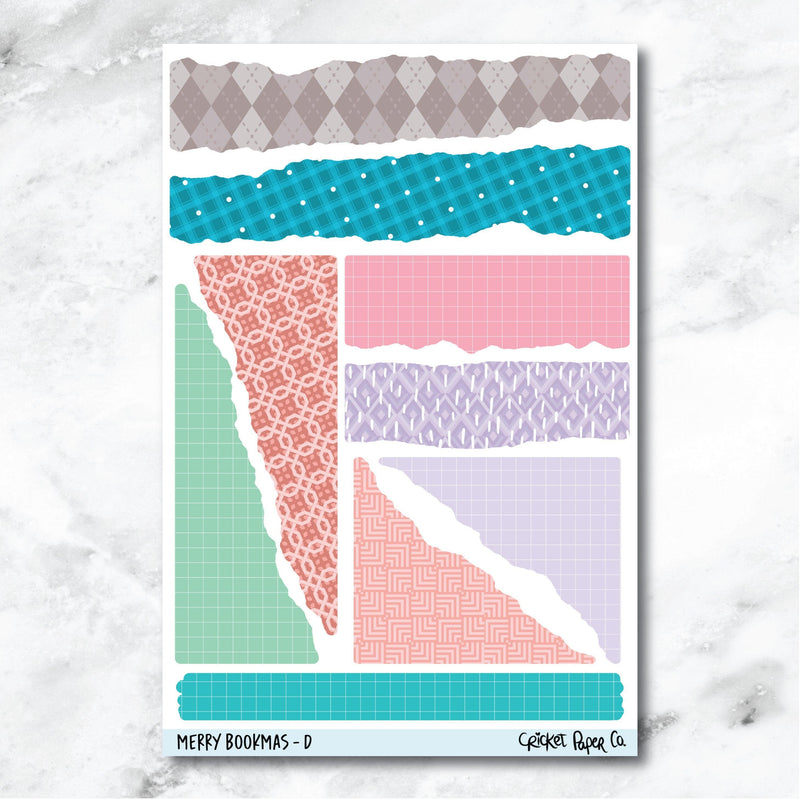 Merry Bookmas Torn Paper Edges Journaling and Planner Stickers - D-Cricket Paper Co.