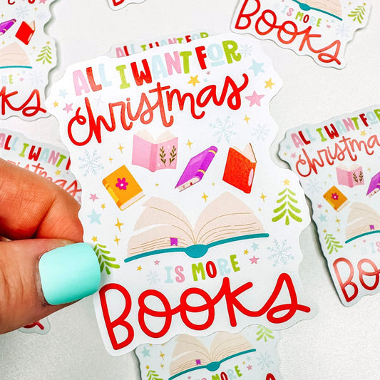 More Books for Christmas - Bookish Vinyl Sticker-Cricket Paper Co.