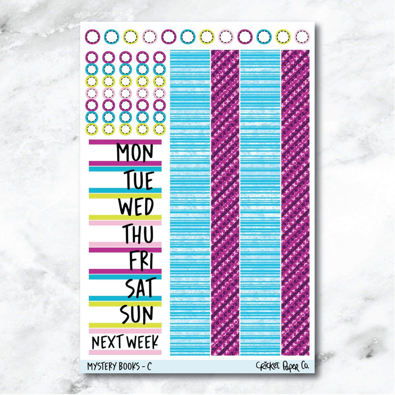 Mystery Books Date Cover and Washi Strip Journaling and Planner Stickers - C-Cricket Paper Co.