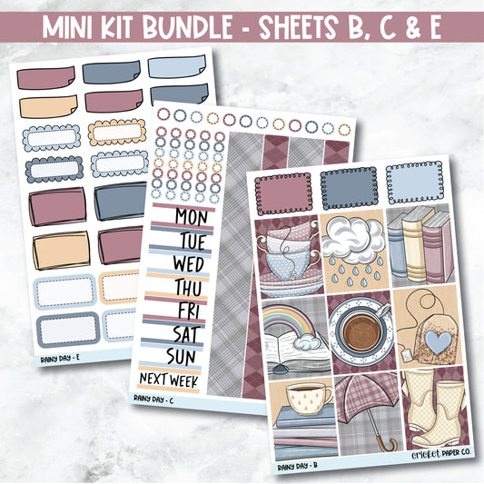 Rainy Days Mini Kit Bundle Planner Stickers - Sheets B, C, and E-Cricket Paper Co.