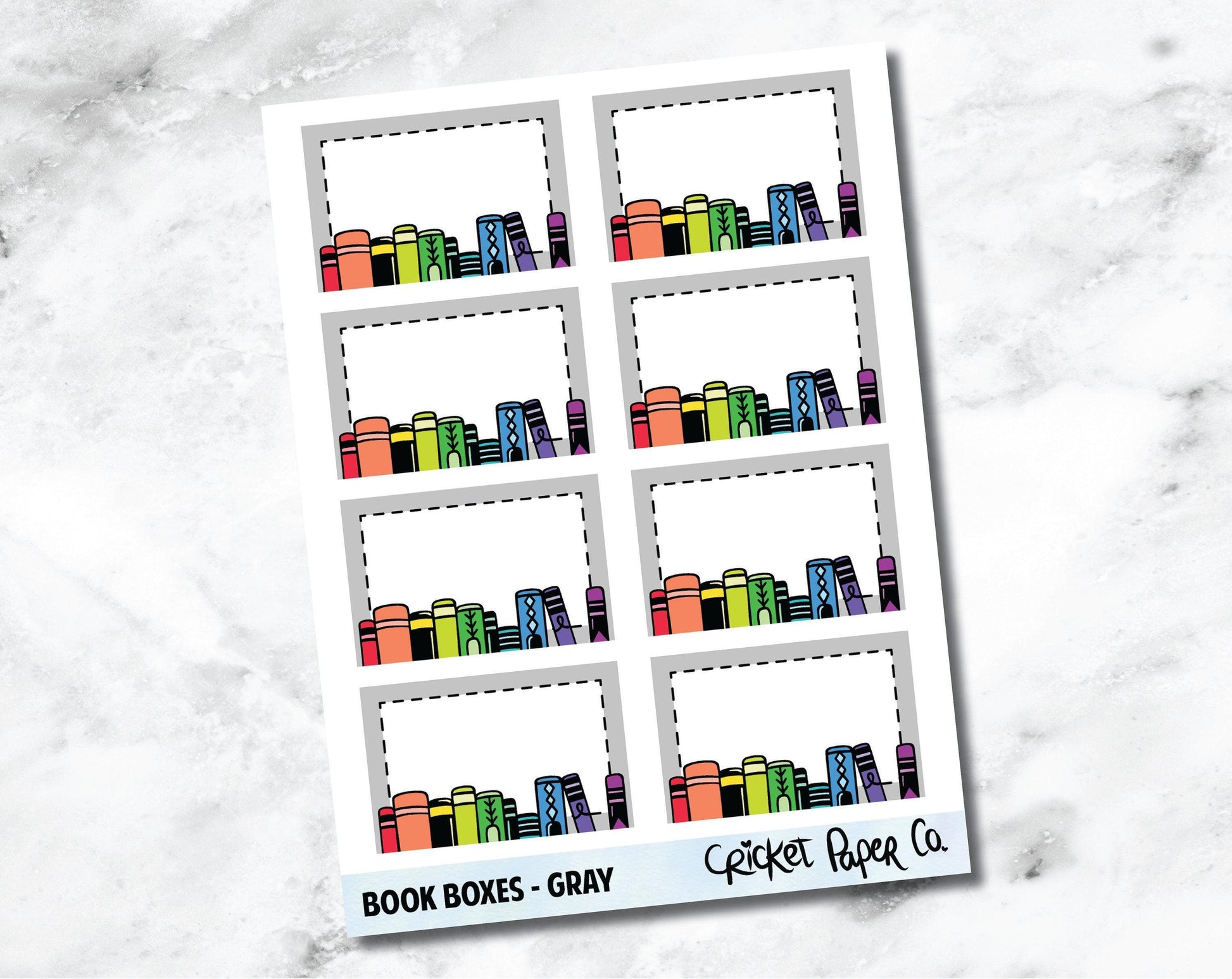 Reading and Bookish Planner Stickers - Book Boxes Gray-Cricket Paper Co.