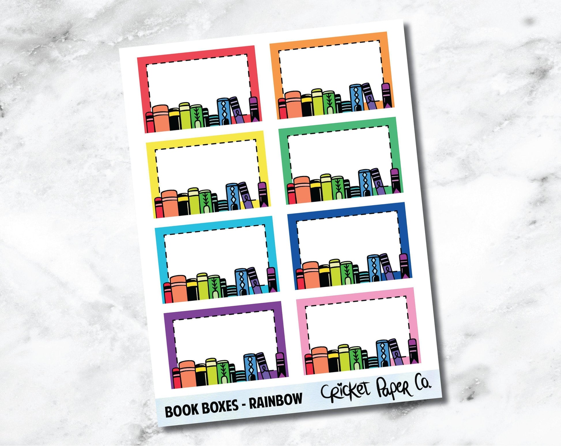 Reading and Bookish Planner Stickers - Book Boxes Rainbow-Cricket Paper Co.
