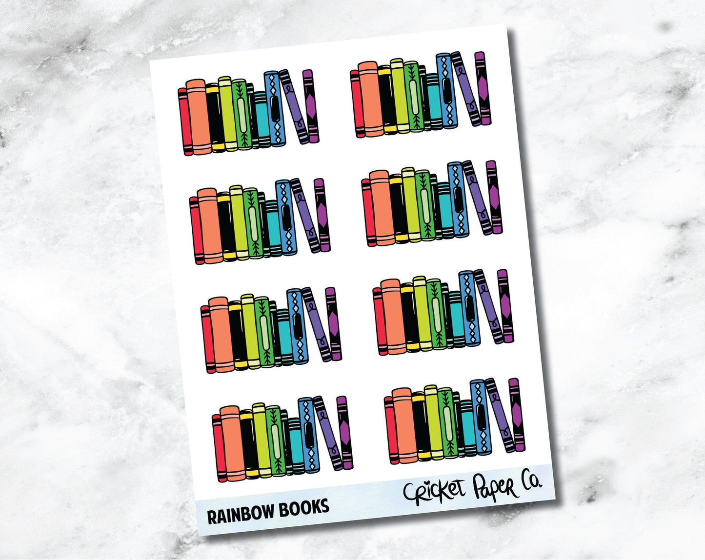 Reading and Bookish Planner Stickers - Rainbow Bookshelves-Cricket Paper Co.