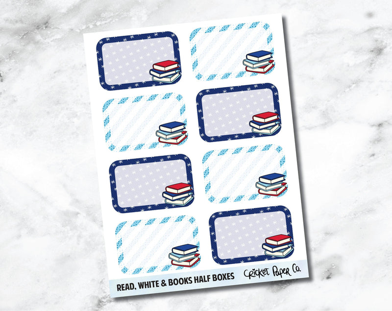 Reading and Bookish Planner Stickers - Read, White & Books Half Boxes-Cricket Paper Co.