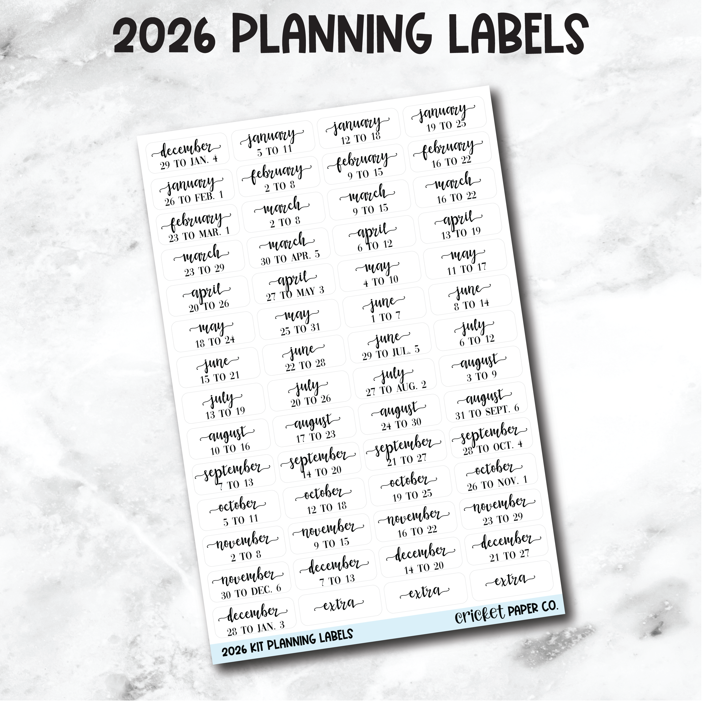 2026 Weekly Kit Planning Labels - Planner Stickers – Cricket Paper Co.