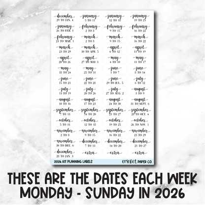 2026 Weekly Kit Planning Labels - Planner Stickers
