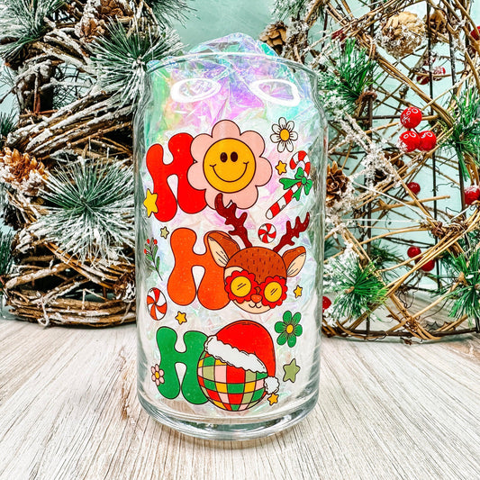 Retro Ho Ho Ho - 16oz Libbey Glass Can Holiday Cup-Cricket Paper Co.