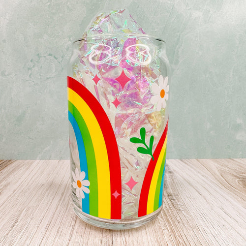 Retro Rainbow - 16oz Libbey Glass Can Cup-Cricket Paper Co.