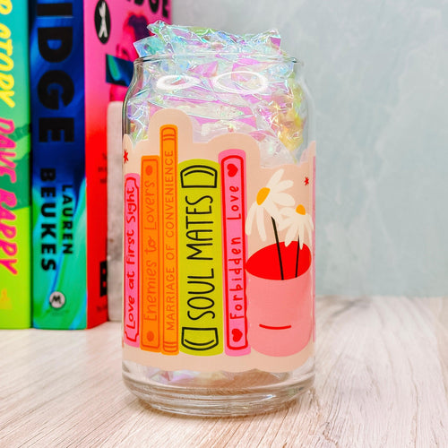 Romance Tropes Bookshelf - 16oz Libbey Glass Can Cup-Cricket Paper Co.