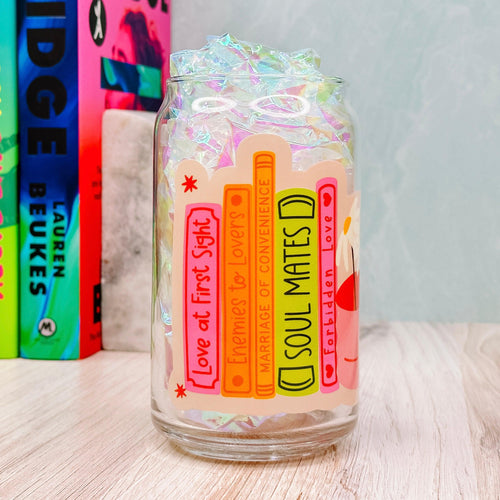 Romance Tropes Bookshelf - 16oz Libbey Glass Can Cup-Cricket Paper Co.