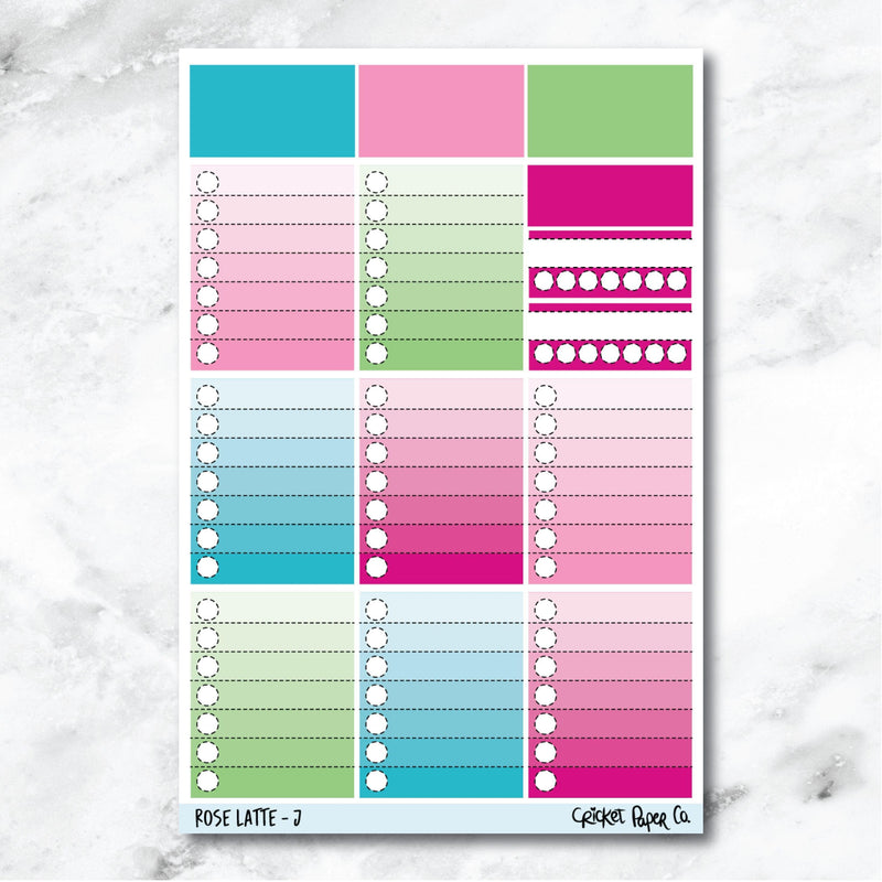 Rose Latte Full Box Checklists Journaling and Planner Stickers - J-Cricket Paper Co.