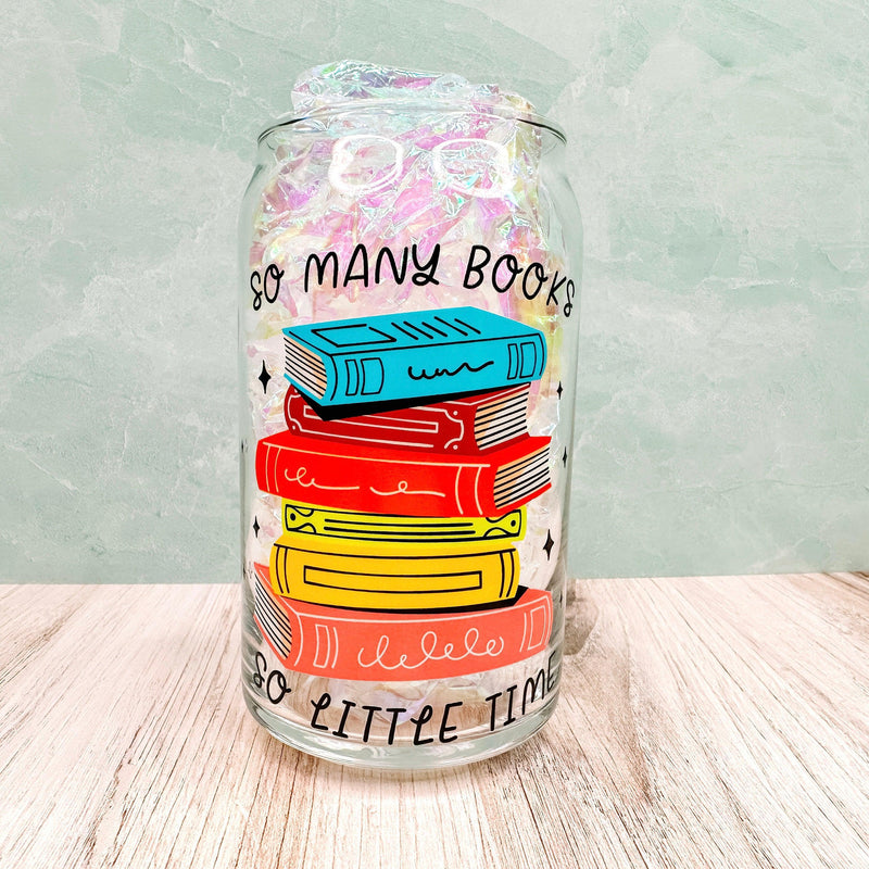 So Many Books So Little Time - 16oz Libbey Glass Can Bookish Cup-Cricket Paper Co.