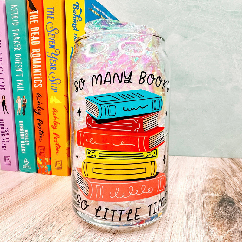 So Many Books So Little Time - 16oz Libbey Glass Can Bookish Cup-Cricket Paper Co.