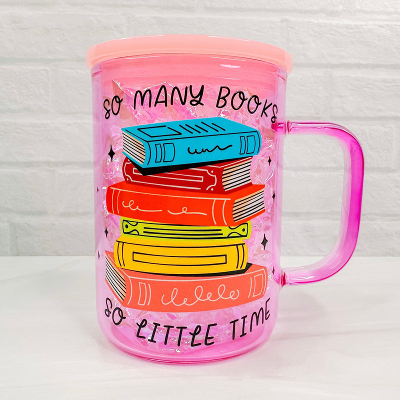 So Many Books So Little Time - 17oz Light Pink Colored Glass Mug-Cricket Paper Co.