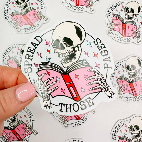 Spread Those Pages Skeleton - Bookish Vinyl Sticker-Cricket Paper Co.