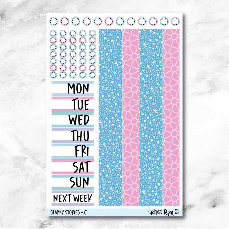 Starry Stories Date Cover and Washi Strip Journaling and Planner Stickers - C-Cricket Paper Co.
