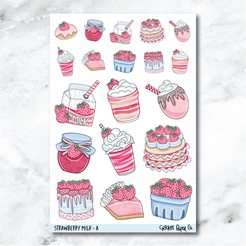 Strawberry Milk Decorative Journaling and Planner Stickers - A-Cricket Paper Co.