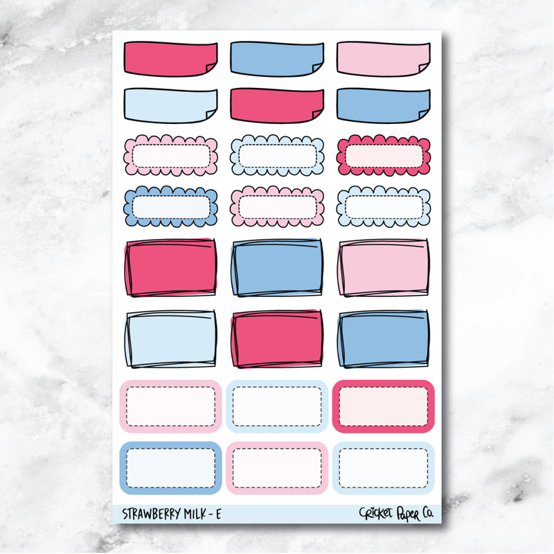 Strawberry Milk Doodle Boxes Journaling and Planner Stickers - E-Cricket Paper Co.