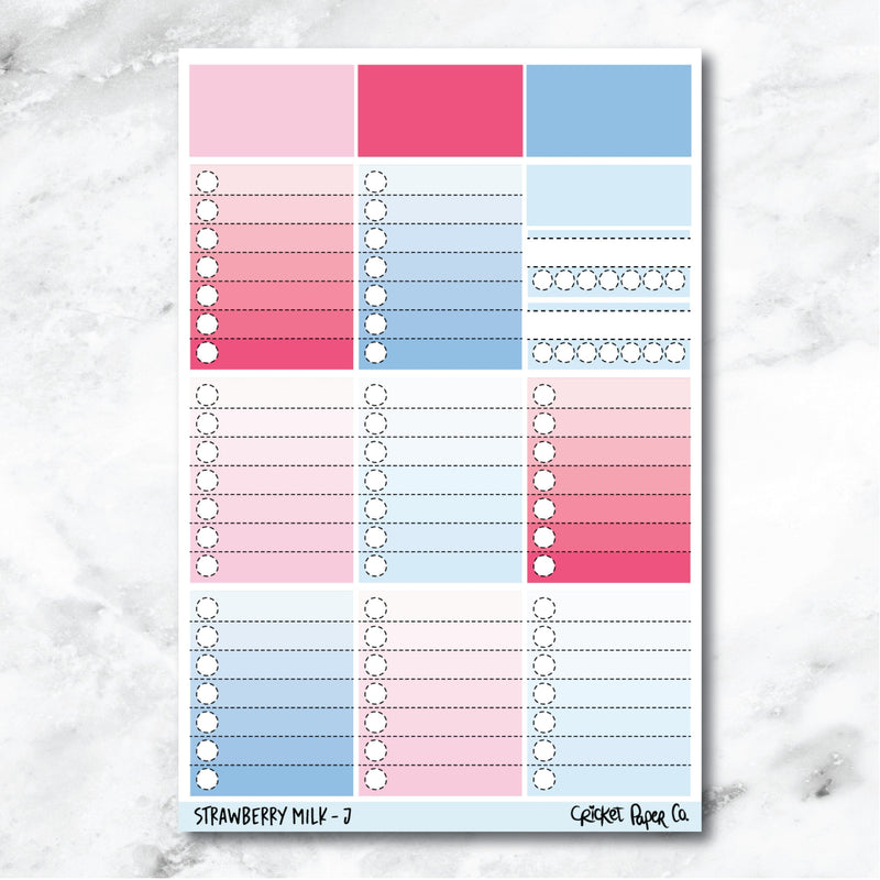 Strawberry Milk Full Box Checklists Journaling and Planner Stickers - J-Cricket Paper Co.