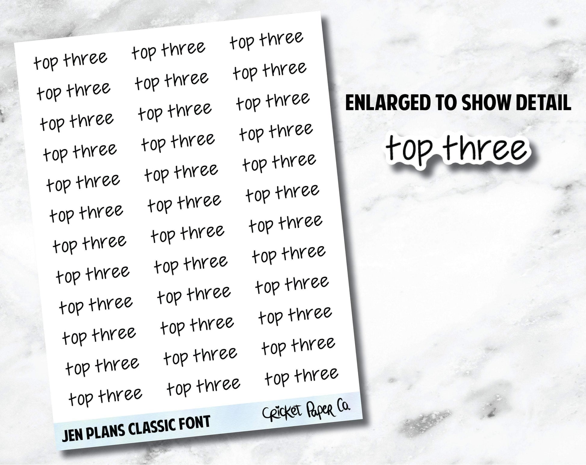 TOP THREE Jen Plans Writing Font Planner Stickers-Cricket Paper Co.