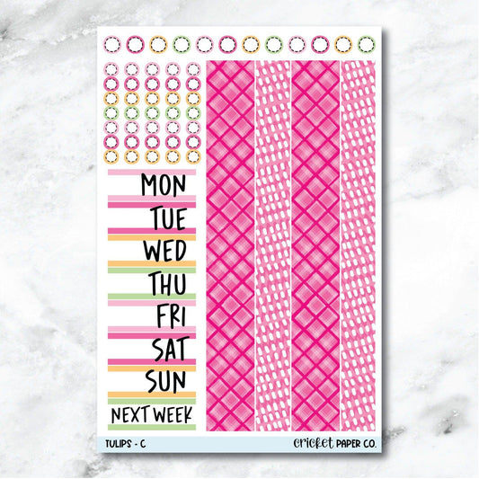 Tulips Date Cover and Washi Strip Journaling and Planner Stickers - C-Cricket Paper Co.