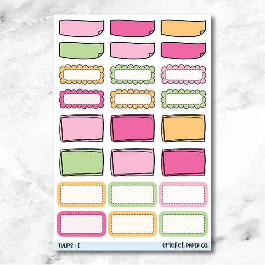 Tulips Doodle Boxes Journaling and Planner Stickers - E-Cricket Paper Co.