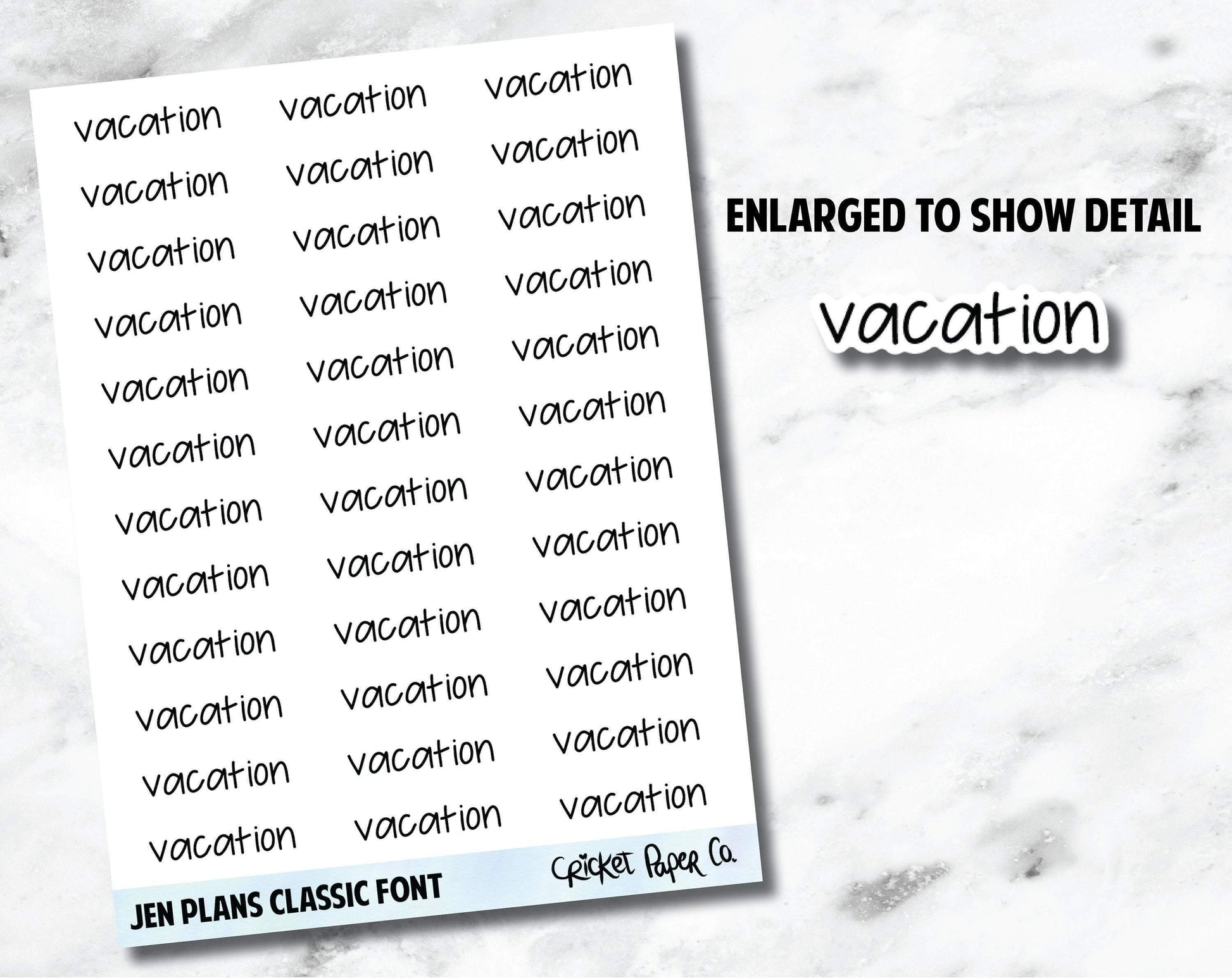 VACATION Jen Plans Writing Font Planner Stickers-Cricket Paper Co.