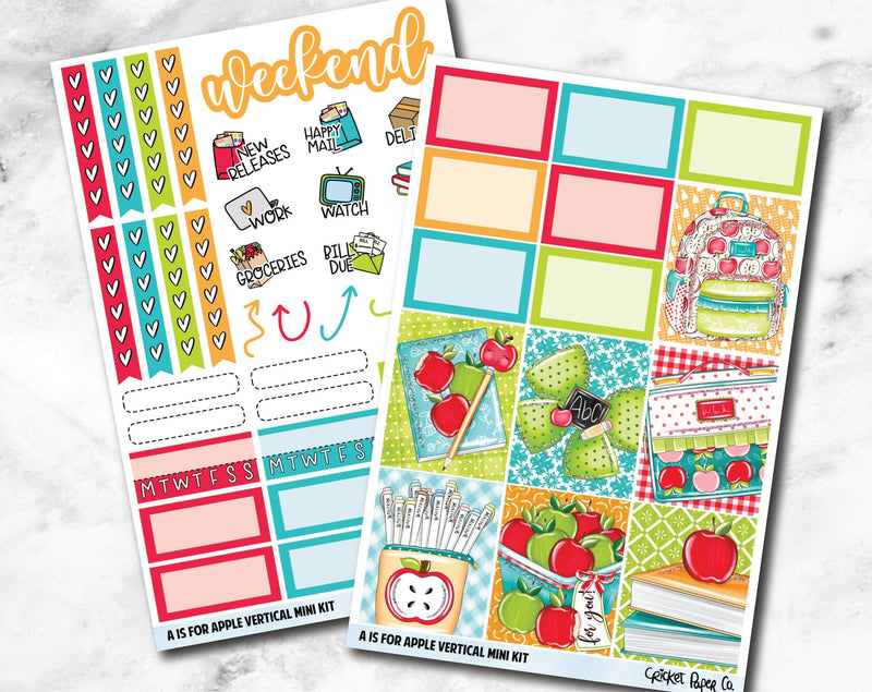 VERTICAL Planner Stickers Mini Kit - A Is for Apple-Cricket Paper Co.