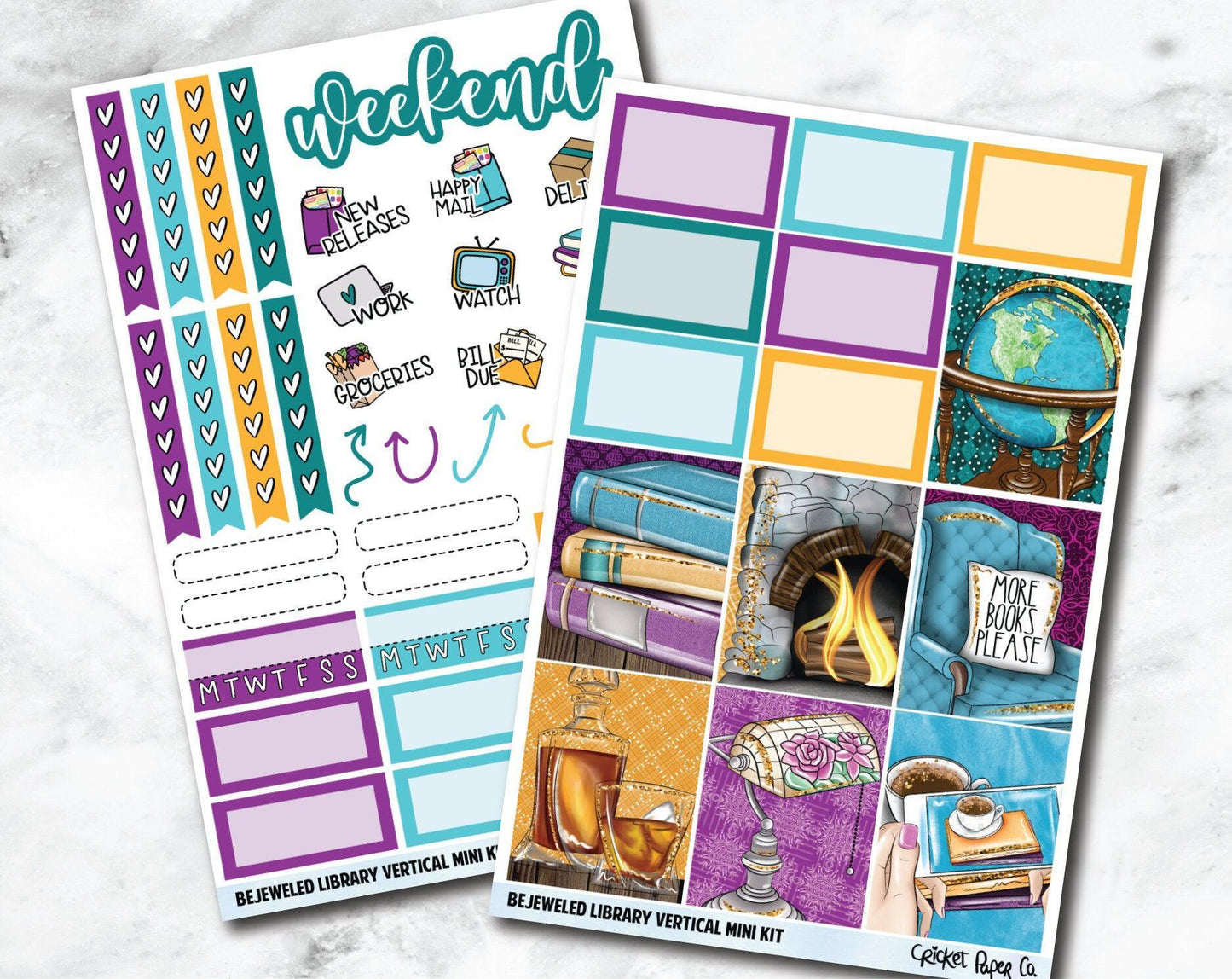 VERTICAL Planner Stickers Mini Kit - Bejeweled Library-Cricket Paper Co.