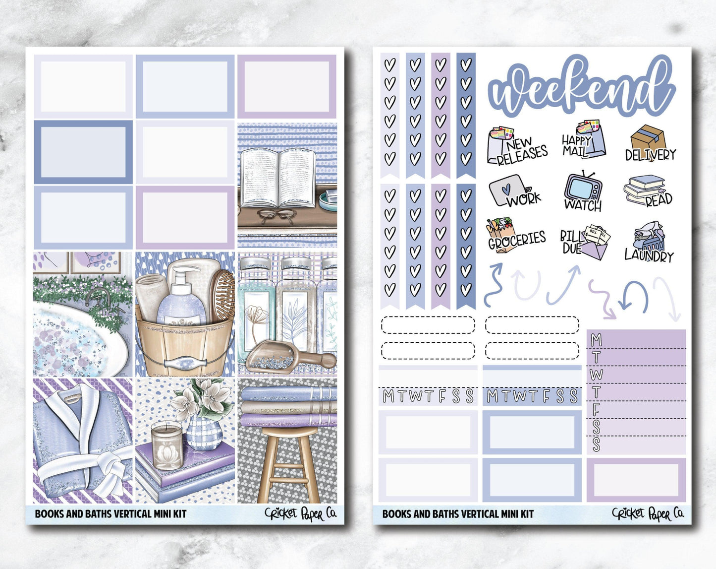 VERTICAL Planner Stickers Mini Kit - Books and Baths-Cricket Paper Co.