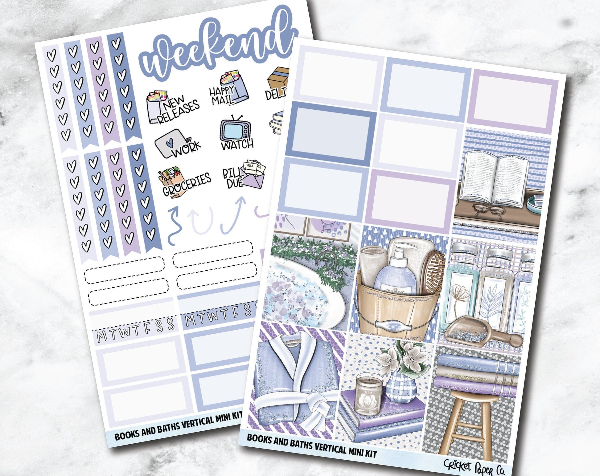 VERTICAL Planner Stickers Mini Kit - Books and Baths-Cricket Paper Co.